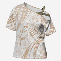 Sharks Couple Dreamy Polynesians Floral Sea Cross Shoulder Shirt Hazel - Polynesian Pride