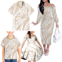 Sharks Couple Dreamy Polynesians Floral Sea Family Matching Off The Shoulder Long Sleeve Dress and Hawaiian Shirt Hazel LT7 - Polynesian Pride