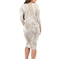 Sharks Couple Dreamy Polynesians Floral Sea Long Sleeve Bodycon Dress Hazel - Polynesian Pride