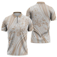 Sharks Couple Dreamy Polynesians Floral Sea Zipper Polo Shirt Hazel - Polynesian Pride
