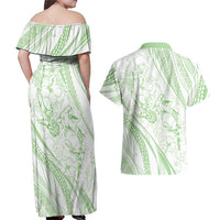 Sharks Couple Dreamy Polynesians Floral Sea Couples Matching Off Shoulder Maxi Dress and Hawaiian Shirt Emerald LT7 - Polynesian Pride