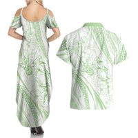 Sharks Couple Dreamy Polynesians Floral Sea Couples Matching Summer Maxi Dress and Hawaiian Shirt Emerald LT7 - Polynesian Pride