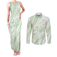 Sharks Couple Dreamy Polynesians Floral Sea Couples Matching Tank Maxi Dress and Long Sleeve Button Shirt Emerald - Polynesian Pride