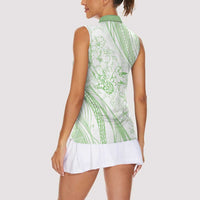 Sharks Couple Dreamy Polynesians Floral Sea Women Sleeveless Polo Shirt Emerald - Polynesian Pride