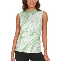 Sharks Couple Dreamy Polynesians Floral Sea Women Sleeveless Polo Shirt Emerald - Polynesian Pride