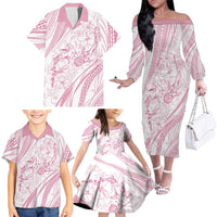 Sharks Couple Dreamy Polynesians Floral Sea Family Matching Off The Shoulder Long Sleeve Dress and Hawaiian Shirt Pink LT7 - Polynesian Pride