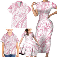 Sharks Couple Dreamy Polynesians Floral Sea Family Matching Short Sleeve Bodycon Dress and Hawaiian Shirt Pink LT7 - Polynesian Pride