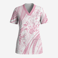 Sharks Couple Dreamy Polynesians Floral Sea Scrub Top Pink - Polynesian Pride