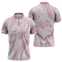 Sharks Couple Dreamy Polynesians Floral Sea Zipper Polo Shirt Pink - Polynesian Pride