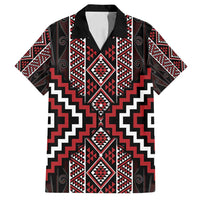 Red Tukutuku Pattern Aotearoa Family Matching Puletasi and Hawaiian Shirt Niho Taniwha and Puhoro Motifs