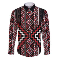 Red Tukutuku Pattern Aotearoa Family Matching Short Sleeve Bodycon Dress and Hawaiian Shirt Niho Taniwha and Puhoro Motifs