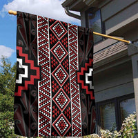 Red Tukutuku Pattern Aotearoa Garden Flag Niho Taniwha and Puhoro Motifs