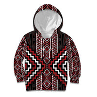 Red Tukutuku Pattern Aotearoa Kid Hoodie Niho Taniwha and Puhoro Motifs