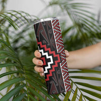 Red Tukutuku Pattern Aotearoa Skinny Tumbler Niho Taniwha and Puhoro Motifs LT7 - Polynesian Pride