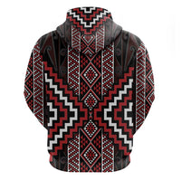 Red Tukutuku Pattern Aotearoa Zip Hoodie Niho Taniwha and Puhoro Motifs LT7 - Polynesian Pride