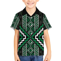 Jade Tukutuku Pattern Aotearoa Family Matching Puletasi and Hawaiian Shirt Niho Taniwha and Puhoro Motifs