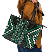 Jade Tukutuku Pattern Aotearoa Leather Tote Bag Niho Taniwha and Puhoro Motifs
