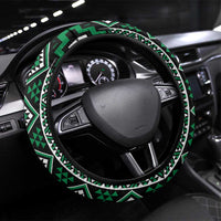 Jade Tukutuku Pattern Aotearoa Steering Wheel Cover Niho Taniwha and Puhoro Motifs