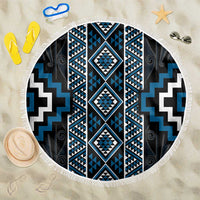Azure Tukutuku Pattern Aotearoa Beach Blanket Niho Taniwha and Puhoro Motifs