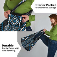 Azure Tukutuku Pattern Aotearoa Grocery Bag Niho Taniwha and Puhoro Motifs