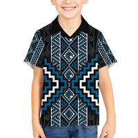 Azure Tukutuku Pattern Aotearoa Kid Hawaiian Shirt Niho Taniwha and Puhoro Motifs