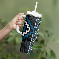 Azure Tukutuku Pattern Aotearoa Tumbler With Handle Niho Taniwha and Puhoro Motifs