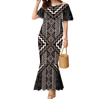 Classic Tukutuku Pattern Aotearoa Mermaid Dress Niho Taniwha and Puhoro Motifs LT7 Women Brown - Polynesian Pride