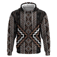 Classic Tukutuku Pattern Aotearoa Zip Hoodie Niho Taniwha and Puhoro Motifs LT7 Pullover Hoodie Brown - Polynesian Pride
