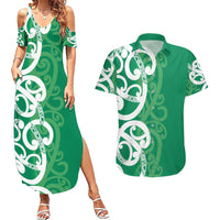 Pounamu Green Maori Couples Matching Summer Maxi Dress and Hawaiian Shirt Koru Kowhaiwhai - Polynesian Pride