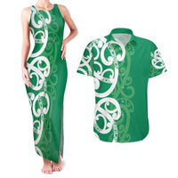 Pounamu Green Maori Couples Matching Tank Maxi Dress and Hawaiian Shirt Koru Kowhaiwhai LT7 Green - Polynesian Pride