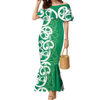 Pounamu Green Maori Family Matching Mermaid Dress and Hawaiian Shirt Koru Kowhaiwhai LT7 Mom's Dress Green - Polynesian Pride