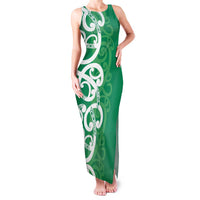 Pounamu Green Maori Family Matching Tank Maxi Dress and Hawaiian Shirt Koru Kowhaiwhai LT7 Mom's Dress Green - Polynesian Pride