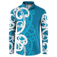 Azure Blue Maori Button Sweatshirt Koru Kowhaiwhai - Polynesian Pride