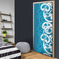 Azure Blue Maori Door Cover Koru Kowhaiwhai - Polynesian Pride