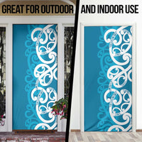 Azure Blue Maori Door Cover Koru Kowhaiwhai - Polynesian Pride