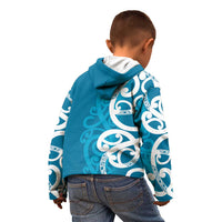 Azure Blue Maori Kid Hoodie Koru Kowhaiwhai - Polynesian Pride