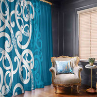 Azure Blue Maori Window Curtain Koru Kowhaiwhai - Polynesian Pride