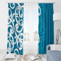 Azure Blue Maori Window Curtain Koru Kowhaiwhai - Polynesian Pride