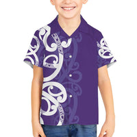 Violet Green Maori Family Matching Long Sleeve Bodycon Dress and Hawaiian Shirt Koru Kowhaiwhai LT7 Son's Shirt Violet - Polynesian Pride