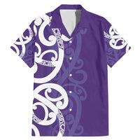 Violet Green Maori Family Matching Mermaid Dress and Hawaiian Shirt Koru Kowhaiwhai LT7 Dad's Shirt - Short Sleeve Violet - Polynesian Pride