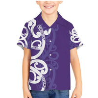 Violet Green Maori Family Matching Mermaid Dress and Hawaiian Shirt Koru Kowhaiwhai LT7 Son's Shirt Violet - Polynesian Pride