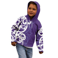 Violet Green Maori Kid Hoodie Koru Kowhaiwhai - Polynesian Pride