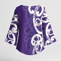 Violet Green Maori Kimono Sleeve Blouse Koru Kowhaiwhai - Polynesian Pride