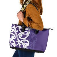 Violet Green Maori Leather Tote Bag Koru Kowhaiwhai - Polynesian Pride