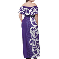 Violet Green Maori Off Shoulder Maxi Dress Koru Kowhaiwhai - Polynesian Pride