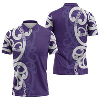 Violet Green Maori Zipper Polo Shirt Koru Kowhaiwhai - Polynesian Pride