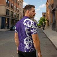 Violet Green Maori Zipper Polo Shirt Koru Kowhaiwhai - Polynesian Pride