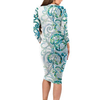 Paua Shell Maori Family Matching Long Sleeve Bodycon Dress and Hawaiian Shirt Koru Kowhaiwhai LT7 - Polynesian Pride