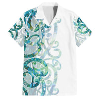 Paua Shell Maori Family Matching Summer Maxi Dress and Hawaiian Shirt Koru Kowhaiwhai LT7 Dad's Shirt - Short Sleeve White - Polynesian Pride