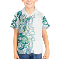 Paua Shell Maori Family Matching Summer Maxi Dress and Hawaiian Shirt Koru Kowhaiwhai LT7 Son's Shirt White - Polynesian Pride